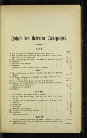 Inhalt des siebenten Jahrganges