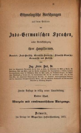 Wurzel-Wörterbuch der indogermanischen Sprachen. 3, Wurzeln auf stumme Consonanten : zuerst: Wurzeln auf Gutturale und Palatale