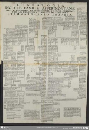 Genealogia Inclytae Familiae Asperimontanae Sive Celsissimorum, Illustrissimorum Et Excellentissimorum D. D. Principium Et Comitum De Asperimont Stemmato-Lineo-Graphia