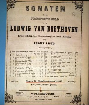Sonaten : für d. Pianoforte solo, 8. Sonate (pathétique) : c-Moll ; oeuv. 13. - 16 S. - Pl.Nr. (18)