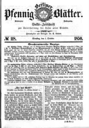 No. 118, Dienstag, den 1. Oktober