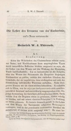 40-76 Die Lehre des Irenäus von der Eucharistie, auf's Neue untersucht