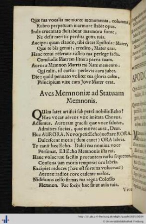 3) Aves Memnoniae ad statuam Memnonis.
