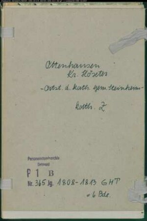 Zivilstandsregister der katholischen Gemeinde Ottenhausen, Kreis Höxter (GHT 1808-1813) (Gemeinde: Katholische Gemeinde Ottenhausen)