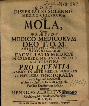 Dissertatio Solennis Medico-Chirvrgica De Mola