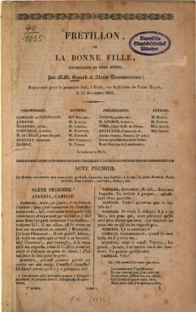 Frétillon, ou la bonne fille : vaudeville en cinq actes