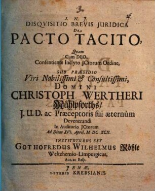 Disquisitio brevis juridica de pacto tacito