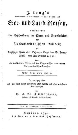 J. Long´s ... See- und Land-Reisen