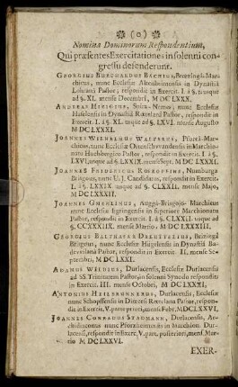 Nomina Dominorum Respondentium, Qui præsentes Exercitationes in solenni congressu desenderunt.