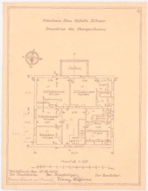 Wohnhaus Böhmer, Heidelberg: Grundriss Obergeschoss 1:100
