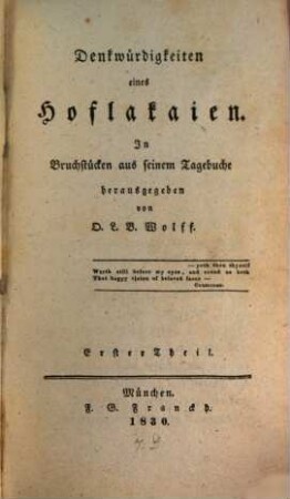 Denkwürdigkeiten eines Hoflakaien : in Bruchstücken aus seinem Tagebuche, 1
