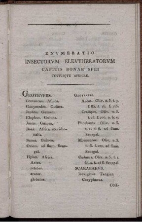 Envmeratio Insectrorvm Elevtheratorvm Capitis Bonae Spei