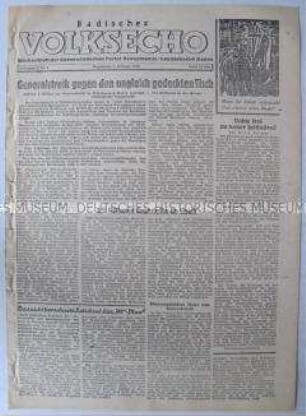 Wochenzeitung der KPD Baden "Badisches Volksecho" u.a. zum Arbeitsverpflichtungsgesetz