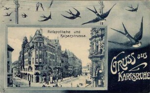Postkartensammlung Weis mit Ansichten Karlsruhes. Hofapotheke und Kaiserstraße