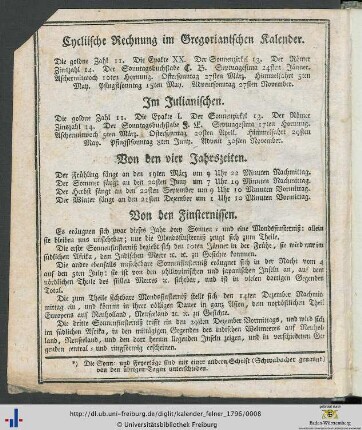 Cycliische Rechnung im Gregorianischen Kalender.