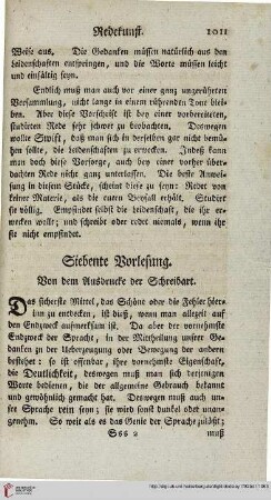 Siebente Vorlesung: Von dem Ausdrucke der Schreibart