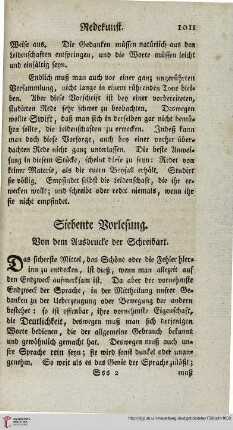 Siebente Vorlesung: Von dem Ausdrucke der Schreibart