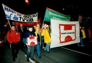 Demonstration bei der Philipp Holzmann AG und Besuch von Bundeskanzler Gerhard Schröder, 24.11.1999