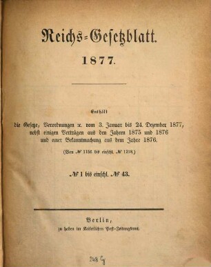 Reichsgesetzblatt. 1877