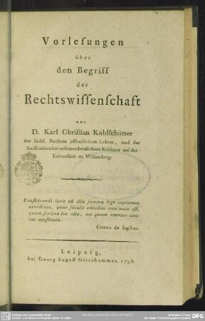 Vorlesungen über den Begriff der Rechtswissenschaft