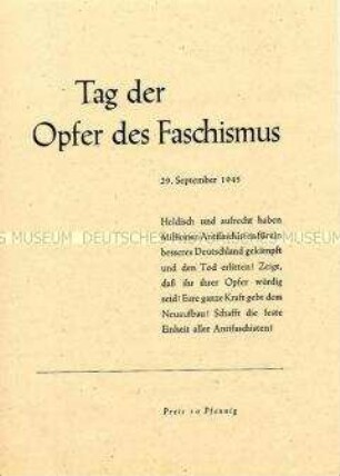 Programm der Veranstaltungen zum "Tag der Opfer des Faschismus" 1945 in Dresden