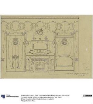Wien, Zimmereinrichtungen für Ladislaus von Dirsztay Empfangszimmer, Aufriss der Kaminwand