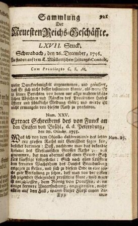LXVII. Stuck. Schwabach, den 26. December, 1756.