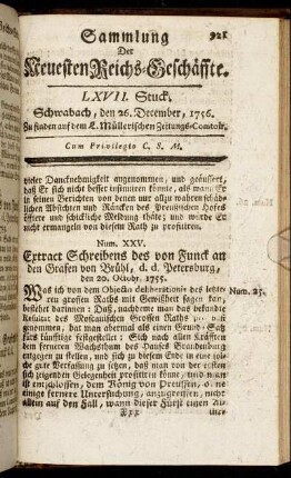 LXVII. Stuck. Schwabach, den 26. December, 1756.