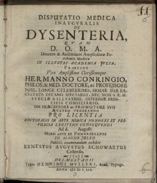 Disputatio Medica Inauguralis De Dysenteria