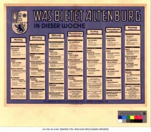Originaltitel: Was bietet Altenburg in dieser Woche 27. September bis 3. Oktober 1948 Mitgeteilt vom Städtischen Kulturamt Altenburg