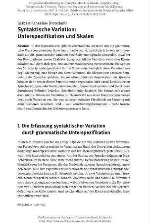 Syntaktische Variation: Unterspezifikation und Skalen