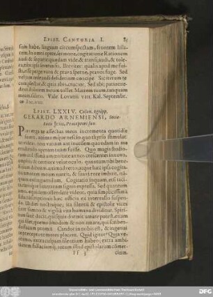 Epist. LXXIV. Colon. Agripp. Gerardo Arnemiensi, Societatis Iesu, Praeceptori suo.