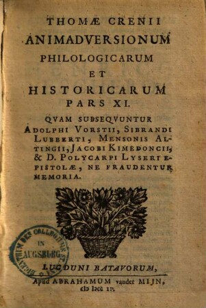 Thomae Crenii Animadversiones Philologicae Et Historicae, 11