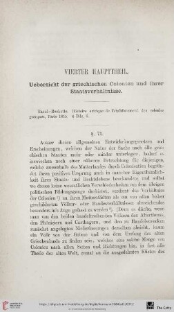 Vierter Haupttheil: Uebersicht der griechischen Colonien und ihrer Saatverhältnisse