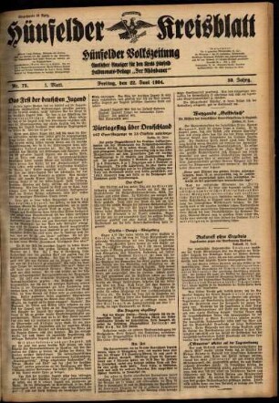 Erste Ausgabe vom Freitag, den 22. Juni 1934.