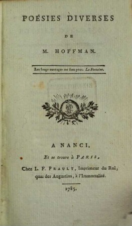 Poésies diverses de M. Hoffman