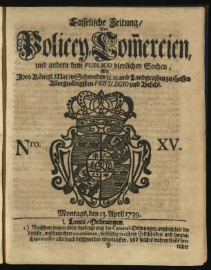 Nro. XV, Montags, den 13. April 1739