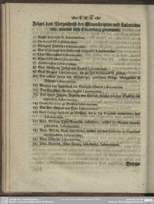 Folget das Verzeichniß der Manuscripten und Laboratorien, woraus diese Concordanz genommen