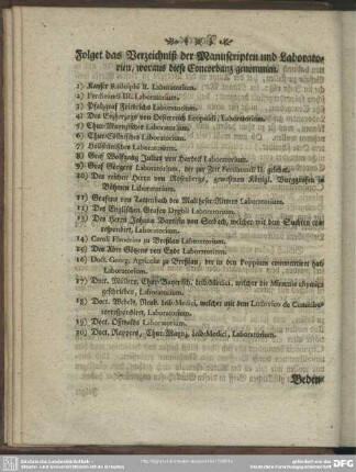 Folget das Verzeichniß der Manuscripten und Laboratorien, woraus diese Concordanz genommen