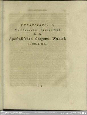 Exercitatio V. Vollstaendige Erklaerung über den Apostolischen Seegens-Wunsch ...
