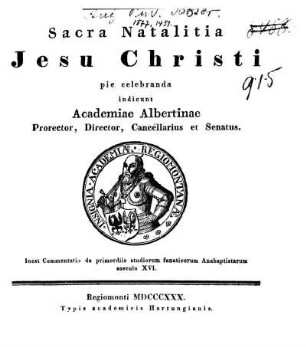 Commentatio de primordiis studiorum fanaticorum Anabaptistarum saeculo XVI