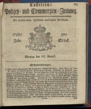 32tes Stueck, Montag den 6ten August 1798
