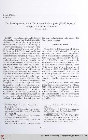 The Development of the Teti Pyramid Necropolis (3rd -12th Dynasty). Perspectives of the Research