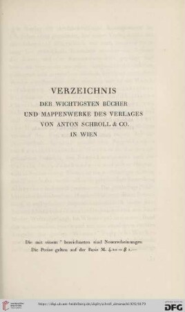 Verzeichnis der wichtigsten Bücher und Mappenwerke des Verlages von Anton Scholl & Co. in Wien