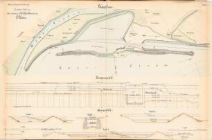 Neue Schleuse, Ohlau: Lageplan, Längsschnitt, Querschnitte 1:1000, 1:200, 1:100