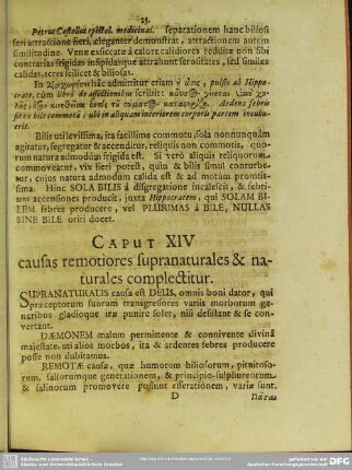 Caput XIV causas remotiores supranaturales & naturales complectitur