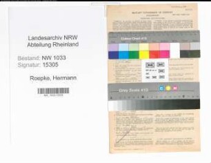 Entnazifizierung Hermann Roepke , geb. 13.03.1920 (Polizeibeamter)