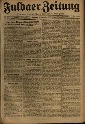 Ausgabe vom Samstag, den 09. September 1922.