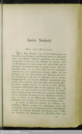 Zweiter Abschnitt. Mein erstes Ministerium