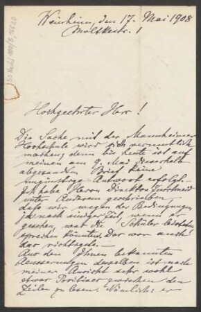 Brief an Ludwig Strecker  und B. Schott's Söhne : 17.05.1908